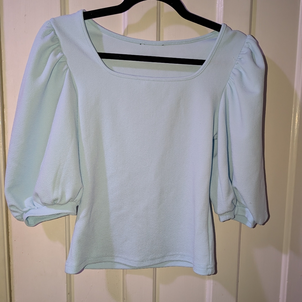 Women's Puff Sleeve Square Neck Top - Baby Blue 💙
